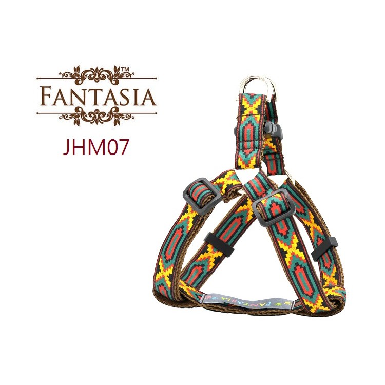 范特西亞 Fantasia【JHM07】中型犬外出胸背帶(M) 圖騰-褐色 安全鎖 防暴衝  (狗項圈 中型狗 狗牽繩)