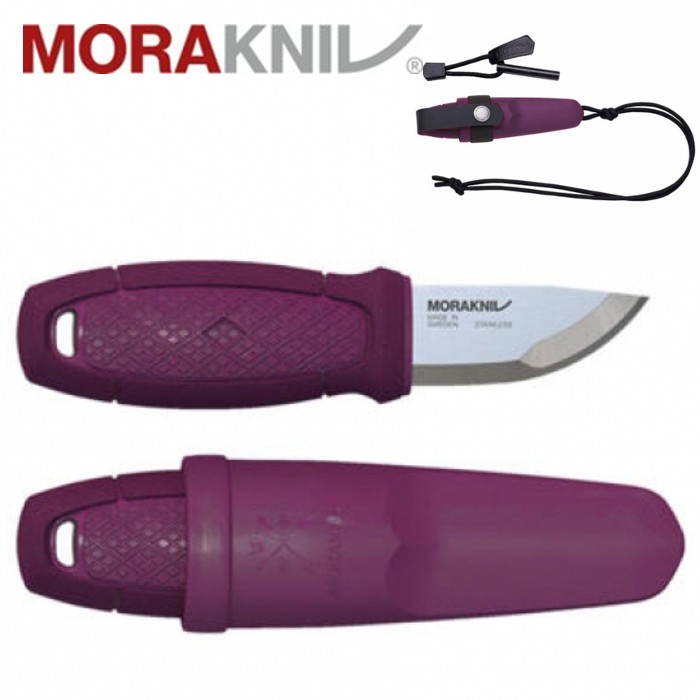 MORAKNIV 不鏽鋼短直刀組(附掛繩、打火石)露營小刀/野外求生/隨身刀 Eldris 13212 紫色 瑞典製