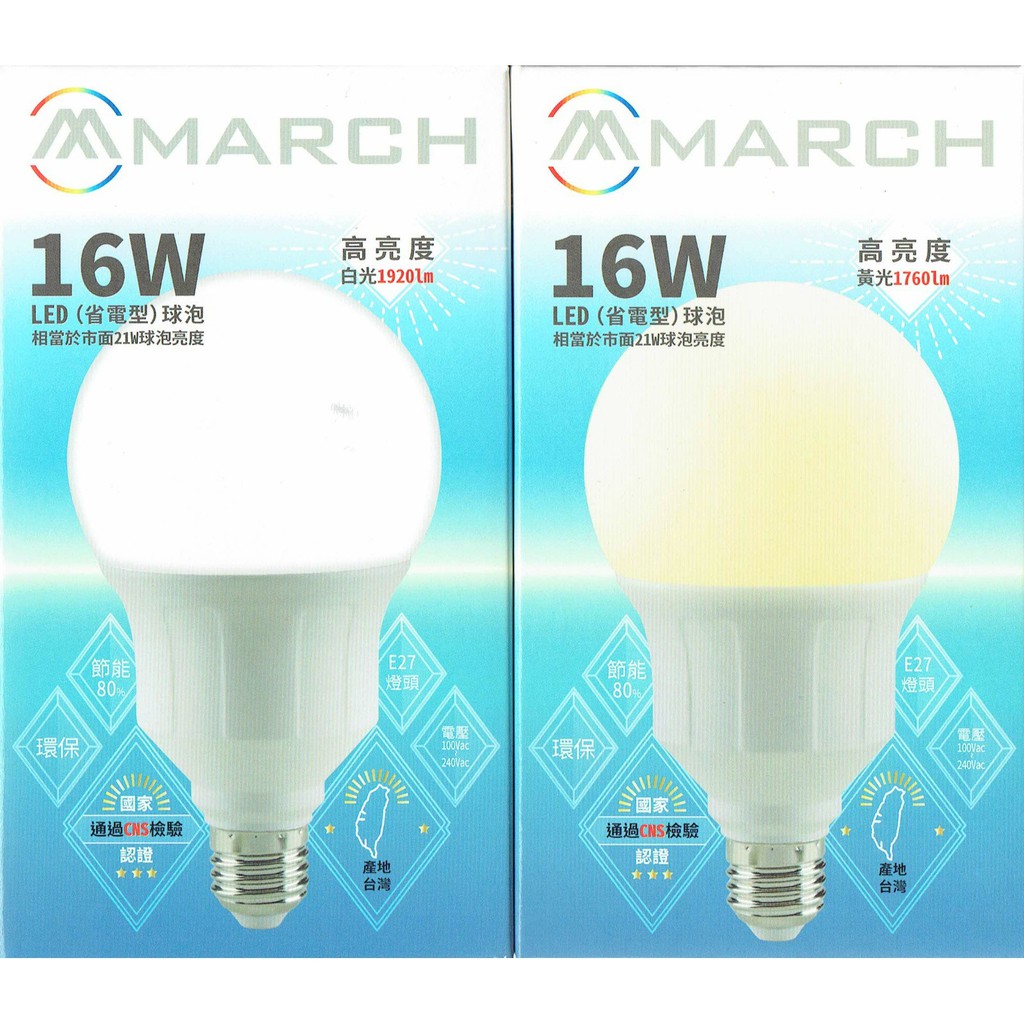 好商量~ MARCH 16W 高亮度 LED 燈泡 G95 球泡燈 E27 大燈泡 保固一年