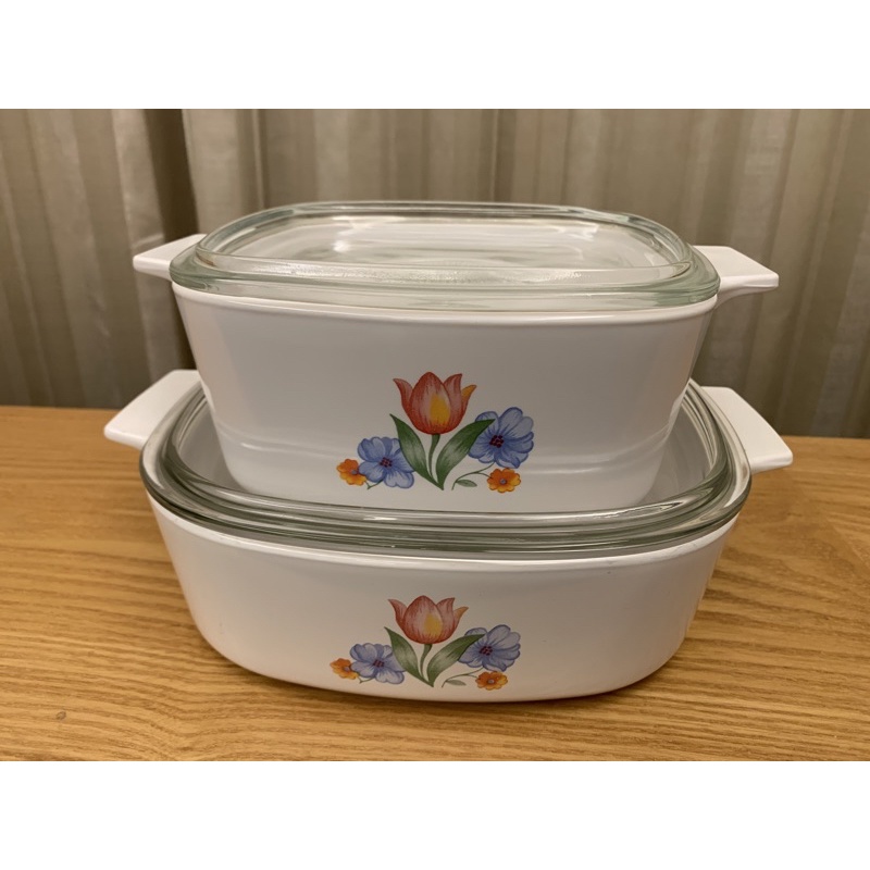 （二手）美國製康寧Corningware 1.5L/2L陶瓷鍋（含玻璃蓋）（烤盤/焗烤盤/洗碗機可）