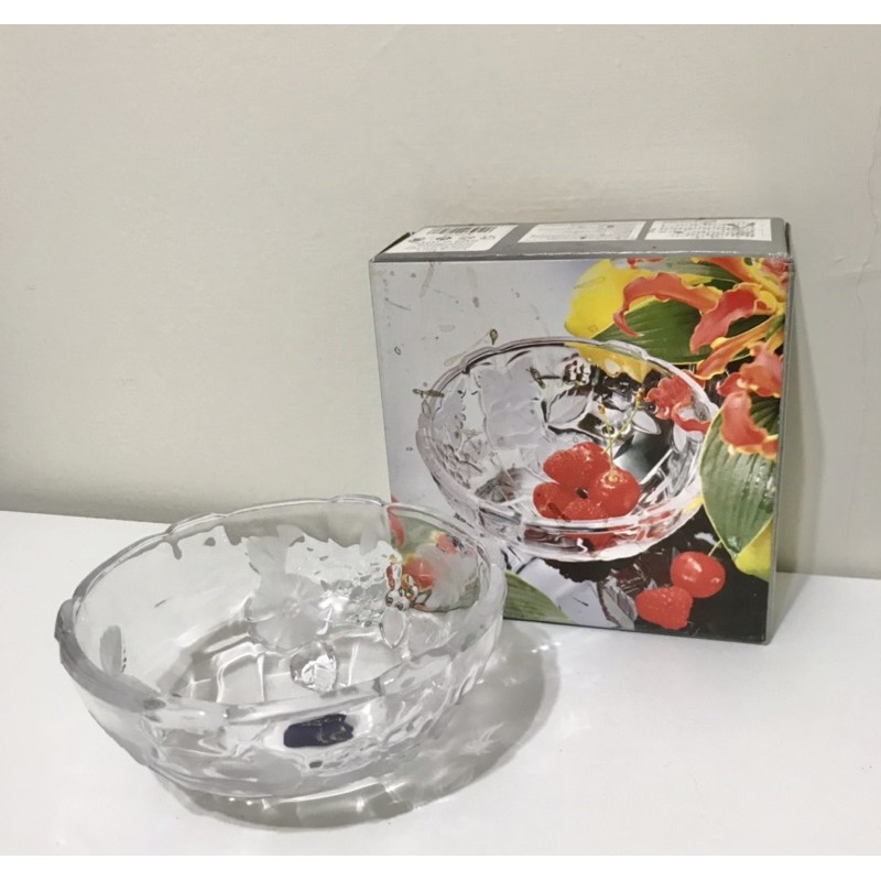 全新-日本 japan SOGA 立體浮雕 裝飾 水果盤 玻璃盤 雪糕碗 冰淇淋碗 水果沙拉碗 奶昔碗 碗 缽 餐具