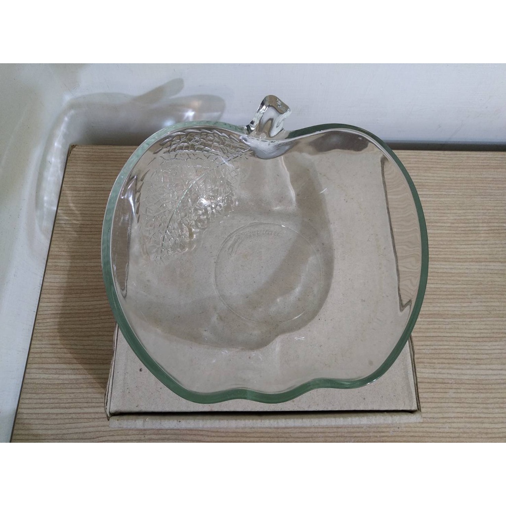 全新透明 8吋 蘋果 造型餐具 水果盤 平底 玻璃 沙拉碗 點心深鍋 Kig Indonesia Glass Apple