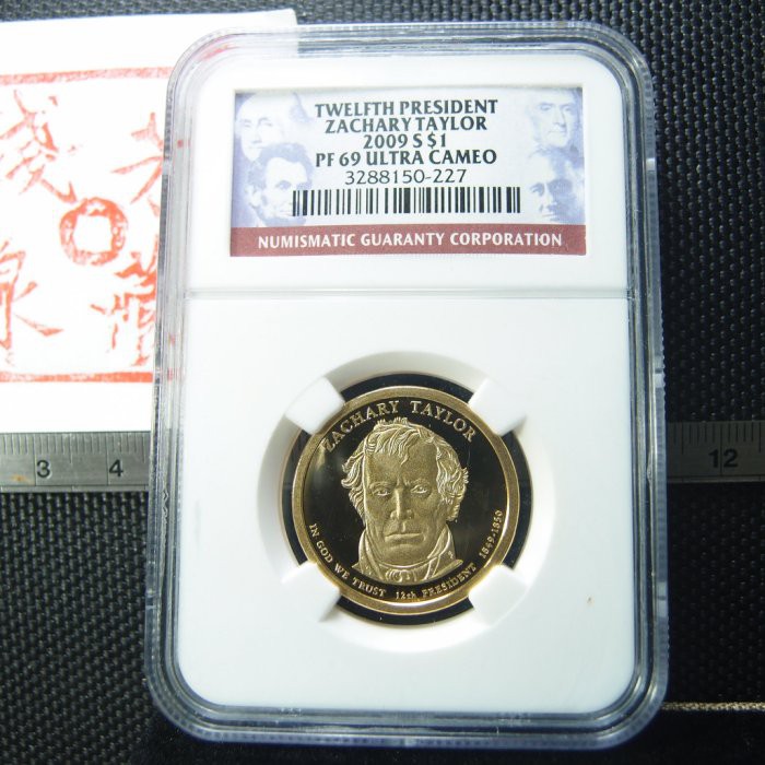 2009-S年美國第12任總統Zachary Taylor精鑄鍍金$1紀念幣 NGC PR-69