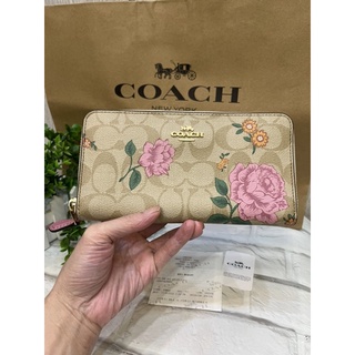 🇺🇸 COACH 新款🔥 C2859🔥 20*9*2金屬馬車LOGO花花皮革拉鍊長夾