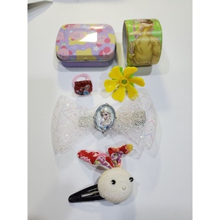 女童小物合售♥️日式和風 兔子小夾子/冰雪奇緣系列夾子/戒指/迪士尼公主系列手環/收納小鐵盒