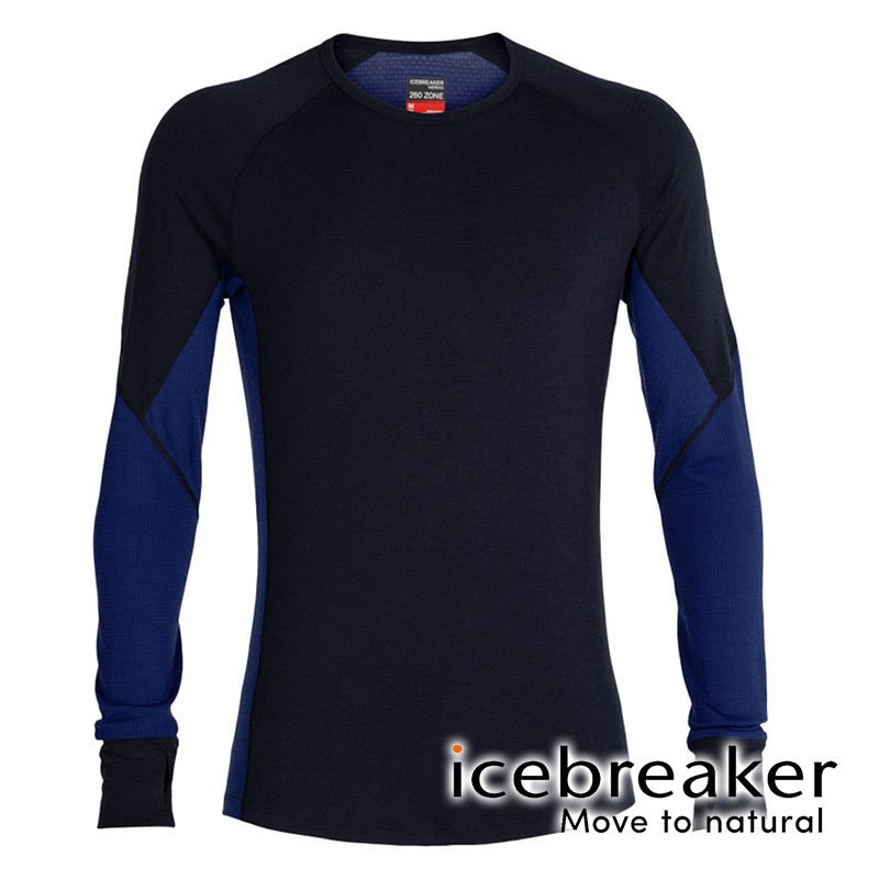 【icebreaker】ZONE 男 網眼保暖圓領長袖 上衣 BF260『深藍/冰藍』104360