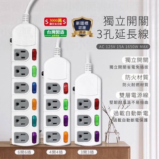 本土臺灣製造 MIT限量發售特價中最新安規防火耐熱防突波過載自動斷電6開6插3孔安全延長線4呎6呎9呎3款式