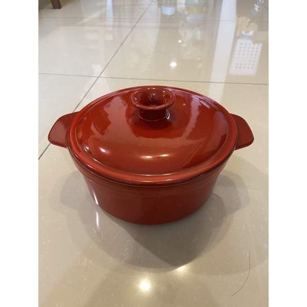 二手【TERRE ETOILEE法星】圓型燉鍋 豔陽紅 DEPUIS 1830 法國製 陶瓷鍋