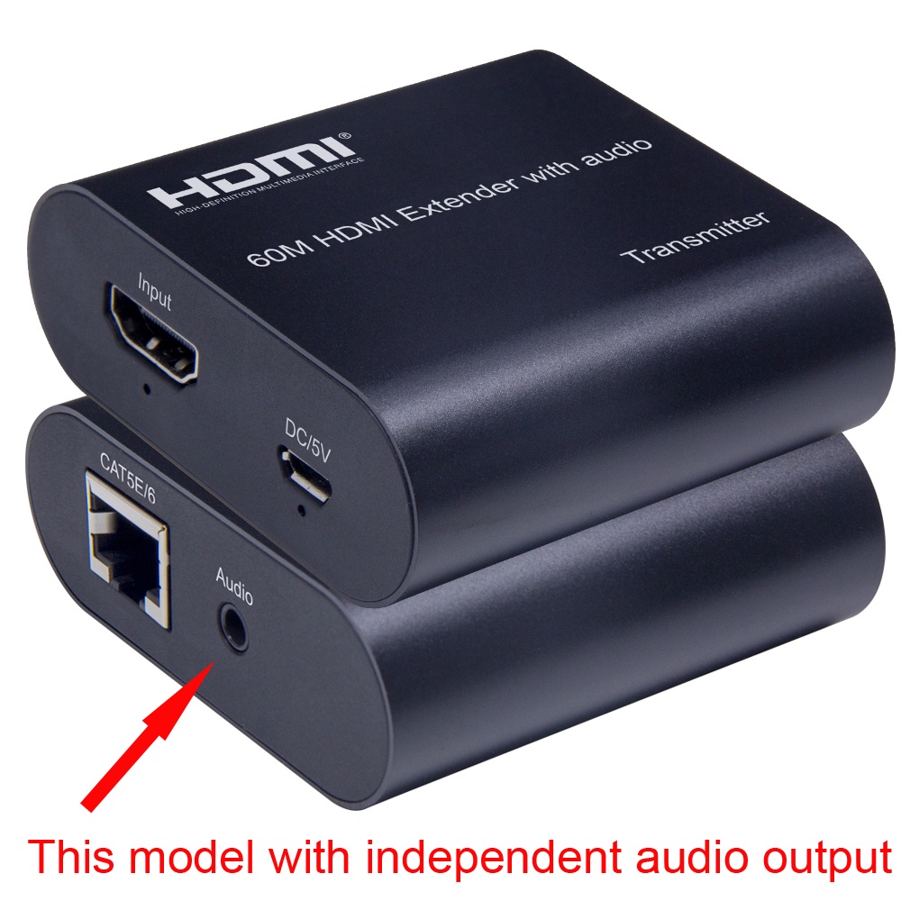 60m HDMI 延長器,帶音頻通過 Cat6 Cat5e Rj45 以太網電纜視頻發射器接收器屏幕共享鏡轉換器,適用於