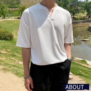 【ABOUT_歐巴】簡約有型V領短袖T恤 韓  短袖上衣 休閒上衣 基本 正裝 夏 男