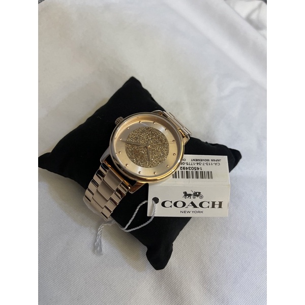 【Coach】手錶 女錶 小LOGO 不鏽鋼錶帶 水鑽 玫瑰金 BK72（可議）