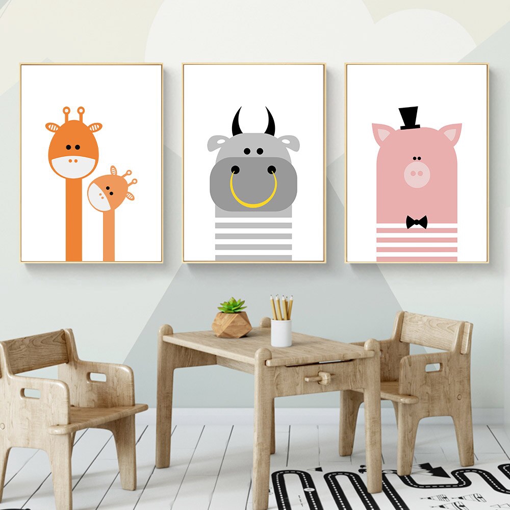 【北歐系列】無框畫 畫芯 卡通動物可愛簡單繪畫海報打印在畫布上的家居裝飾畫空間兒童牆藝術嬰兒室無框