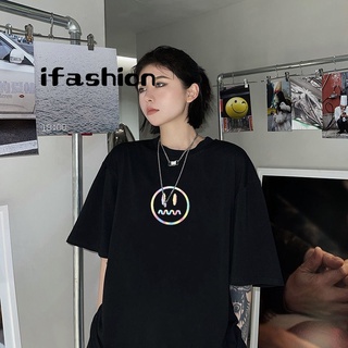 ifashion』短袖t恤女 寬松 中長款上衣 ins 風 學生 韓版 大碼女裝 黑色上衣 oversize 情侶裝