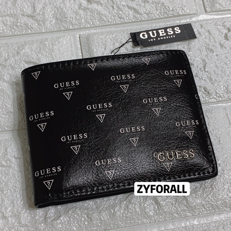 ZYForAll 歐美精品《現貨》全新GUESS 滿版logo黑色短夾 六卡