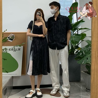 【COUPLE】❤❤情侶裝你衣我裙夏裝短袖襯衫黑連衣裙法式潮流