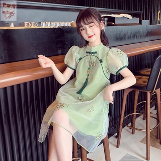 ✨✨小花貓童裝 兒童裙子 漢服女童夏裝連衣裙2022新款小女孩中國風泡泡袖旗袍裙古風公主裙