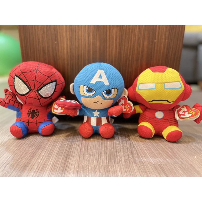 現貨✨TY 正品 Marvel Avengers Q版布偶娃娃公仔 蜘蛛人 鋼鐵人 美國隊長