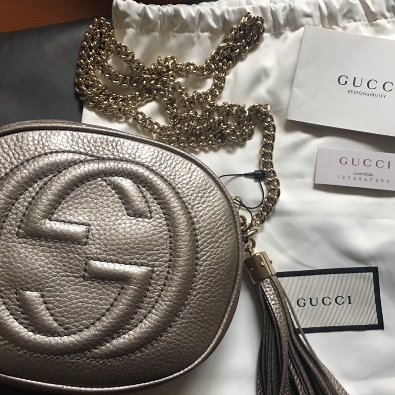 Gucci soho nubuck 比disco更可愛 全新香檳金色流蘇小包 斜背包