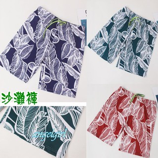 紅豆批發百貨/韓版5分男泳褲沙灘褲泳衣有情侶款/南洋綠椰樹葉情侶泳裝情侶泳衣男泳褲