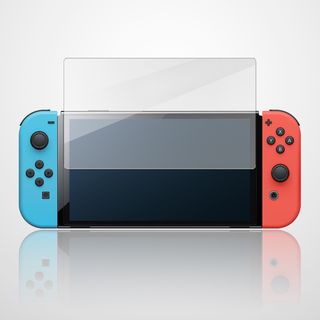 任天堂 NS 電力加強版 OLED 主機專用 9H 鋼化玻璃螢幕保護貼(附擦拭布) 贈品不得轉售