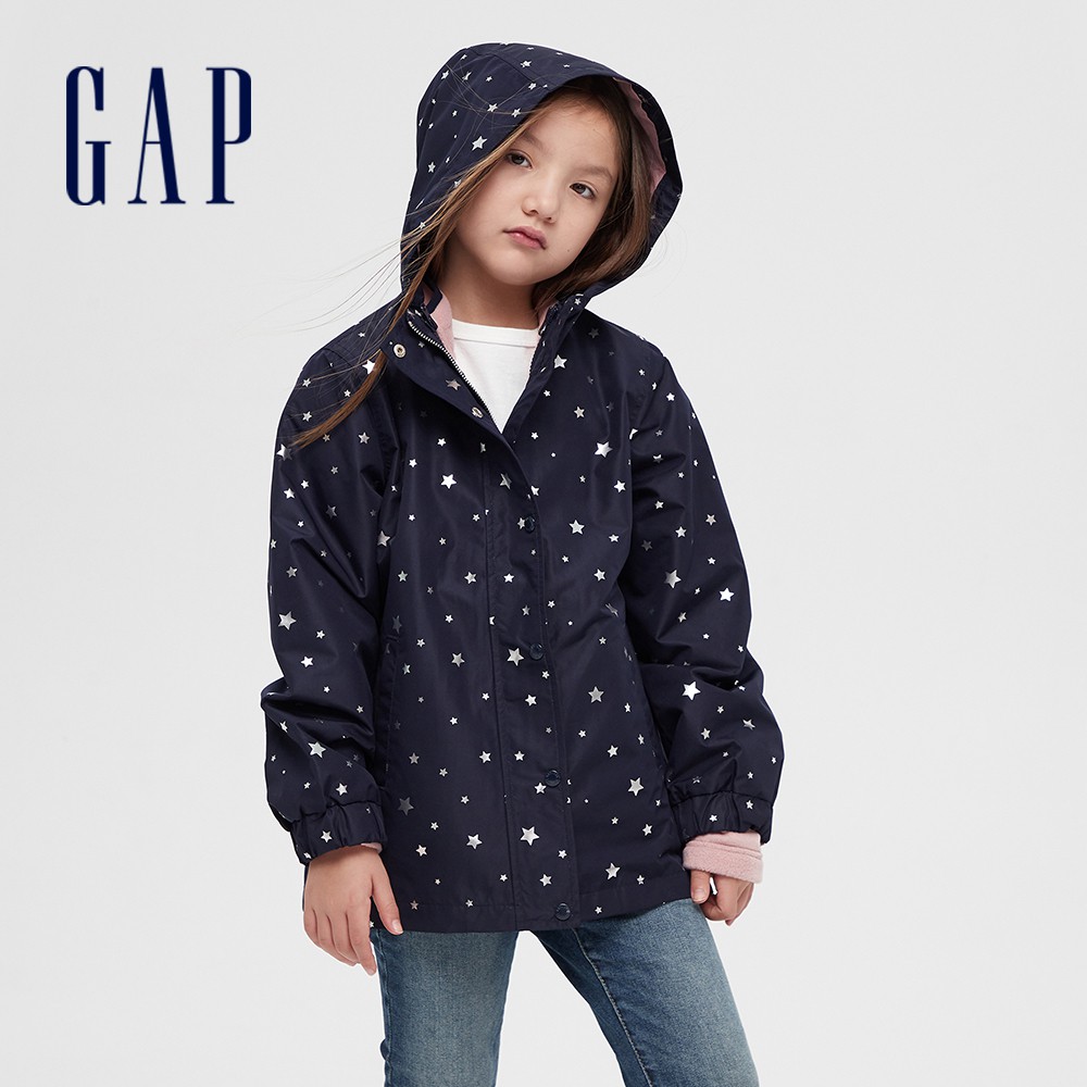 Gap 女童裝 可愛印花可脫卸式連帽外套-海軍藍(593438)