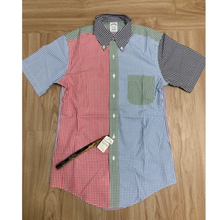 全新現貨！Brooks Brothers Fun Patch Shirt 格紋拼接短袖襯衫上衣-S號