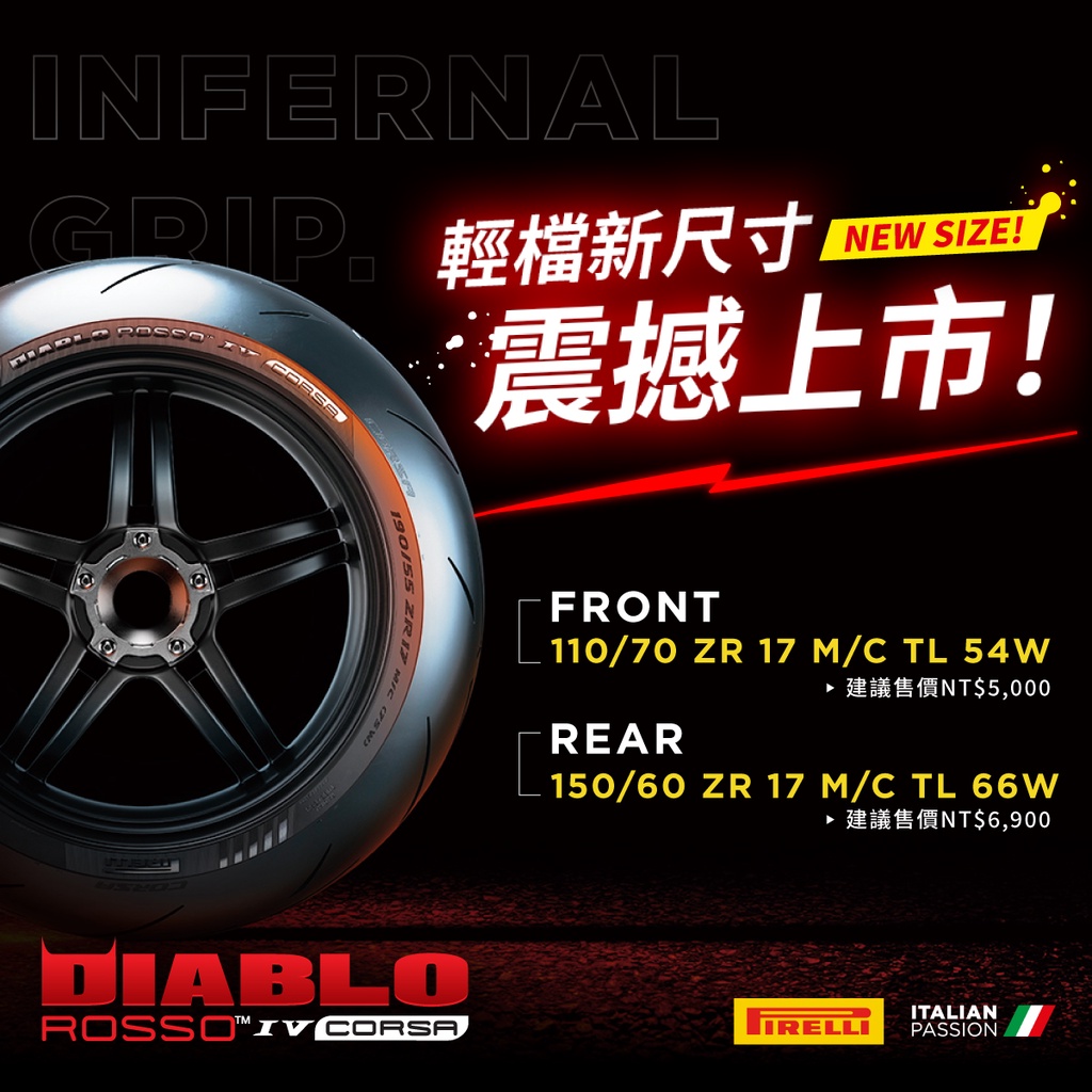 ~鋒權輪精品~全新倍耐力 PIRELLI ROSSO 4 CORSA 110/70-17 R3 忍4 CB300 前輪胎