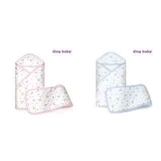 【ding baby】MIT臺灣製 歡樂木馬鋪棉包巾禮盒組-粉/藍 小丁婦幼