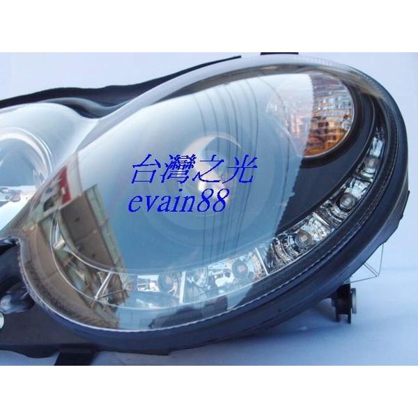 台灣之光 全新BENZ W209 C209 CLK DRL樣式LED魚眼投射式黑底大燈頭燈組R8