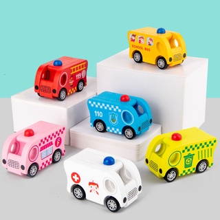 現貨《汽車玩具】木製迴力車 兒童慣性迴力汽車 模型玩具 ♥ 玩具車 警車 校車 消防車 木製車 交通造型 玩具