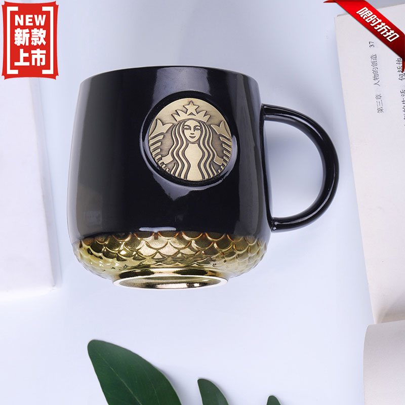 21星巴克創意陶瓷杯子星巴克銅牌馬克杯帶蓋勺星巴克可愛情侶對杯辦公大容量咖啡杯 蝦皮購物