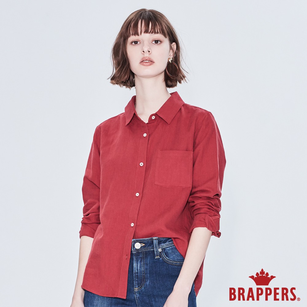 BRAPPERS 女款 修身基本長袖襯衫-磚紅