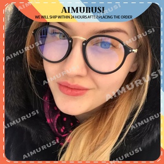 【AIMURUSI】復古超輕眼鏡框金屬腿韓國時尚文藝鏡框鏡面潮流平面鏡防藍光圓框男女通用眼鏡