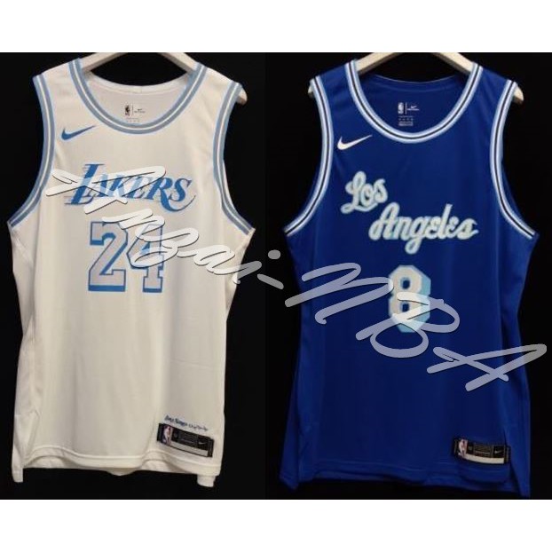 Anzai-NBA球衣 21賽季 LAKERS 洛杉磯湖人隊 KOBE 城市版白色&amp;復古草寫藍球衣AU球員版