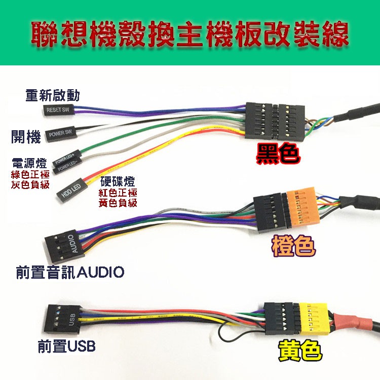 聯想LENOVO 機殼主機板連接線 聯想桌上型電腦機殼專用換主機板改裝線 重新啟動/開機/電源燈/硬碟燈/音訊/USB