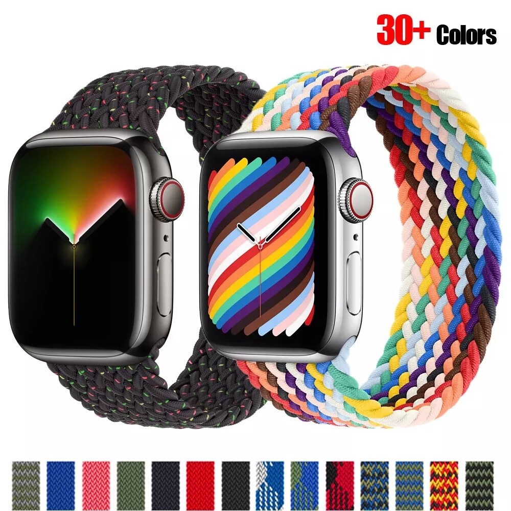 適用於 apple Watch Series S8 ultra 7 6 SE 5 4 3 官方彩色編織單圈尼龍織物錶帶