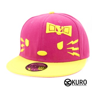 KURO-SHOP粉紅色黃帽沿ANGRY CAT電繡棒球帽板帽
