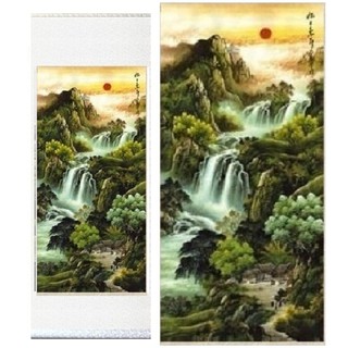 【幸運星】臺灣發貨 開運 山水畫 風水畫 國畫 絲綢畫 風水有關係 辦公室 居家 店面裝飾畫 卷軸畫 A4