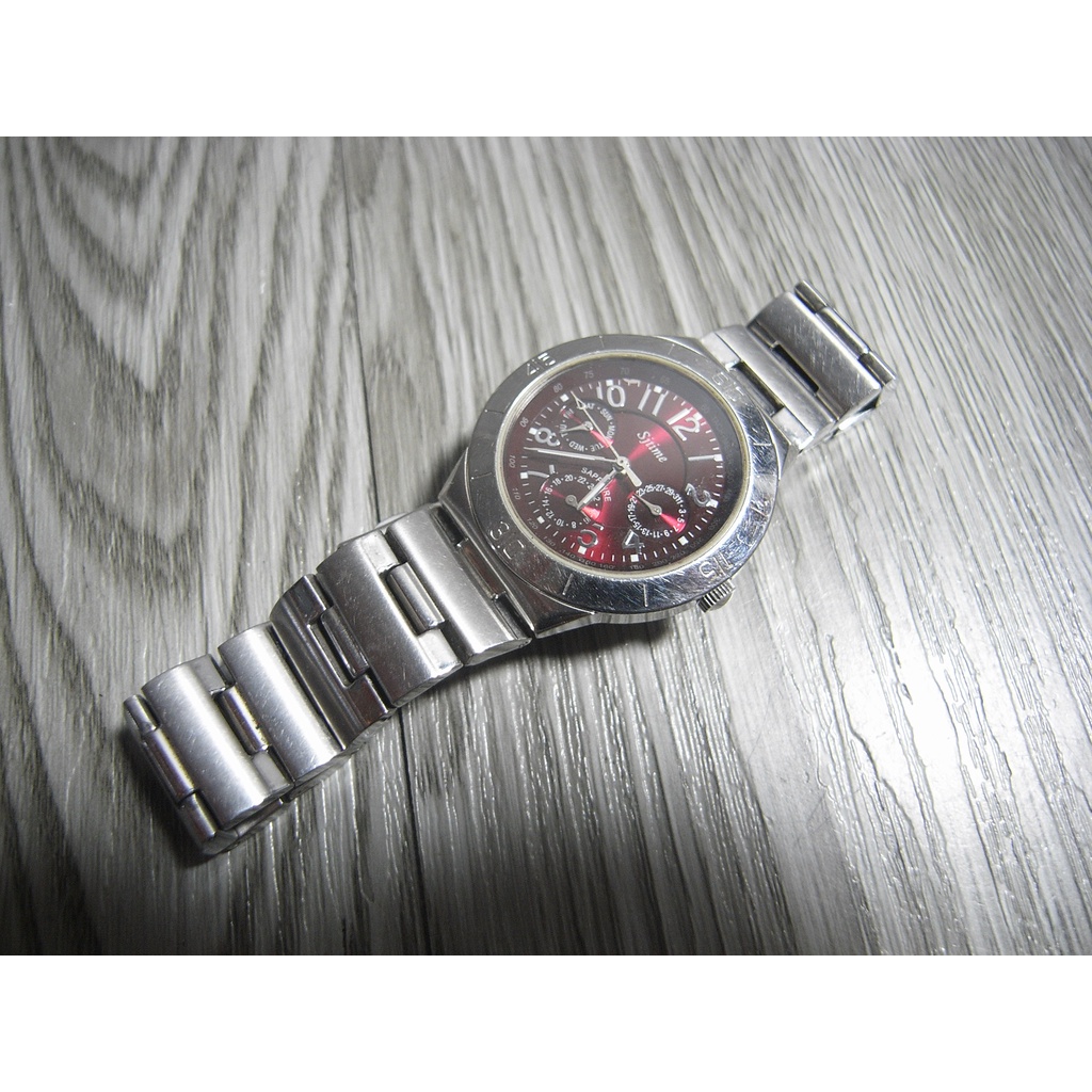 二手 Sjtime 旋風 賽車軍風錶款三眼月相石英錶,非機械錶 ,帶寬22mm不鏽鋼錶帶