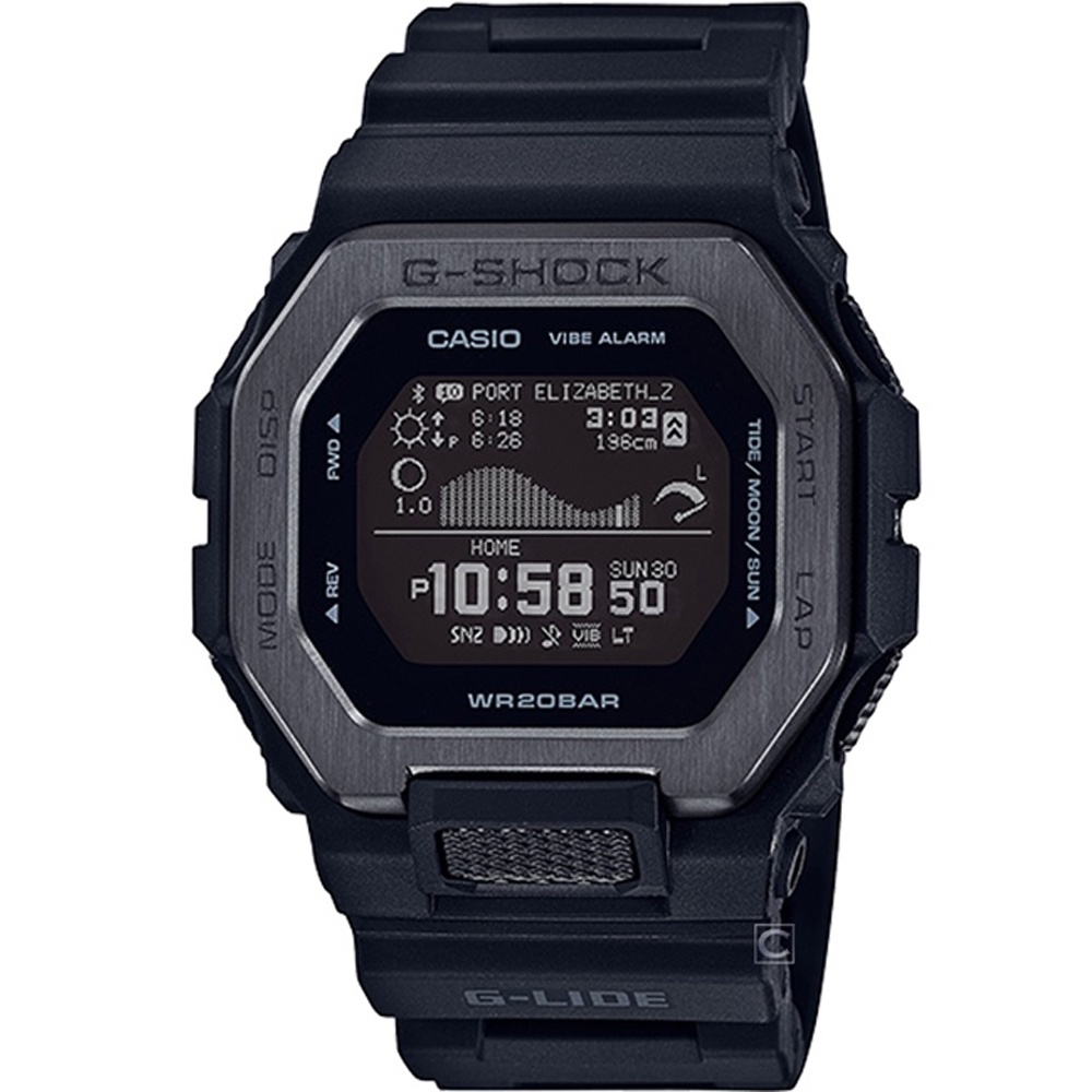 CASIO G-SHOCK 雙重材質錶圈衝浪運動智慧藍牙數位錶-全黑(GBX-100NS-1)