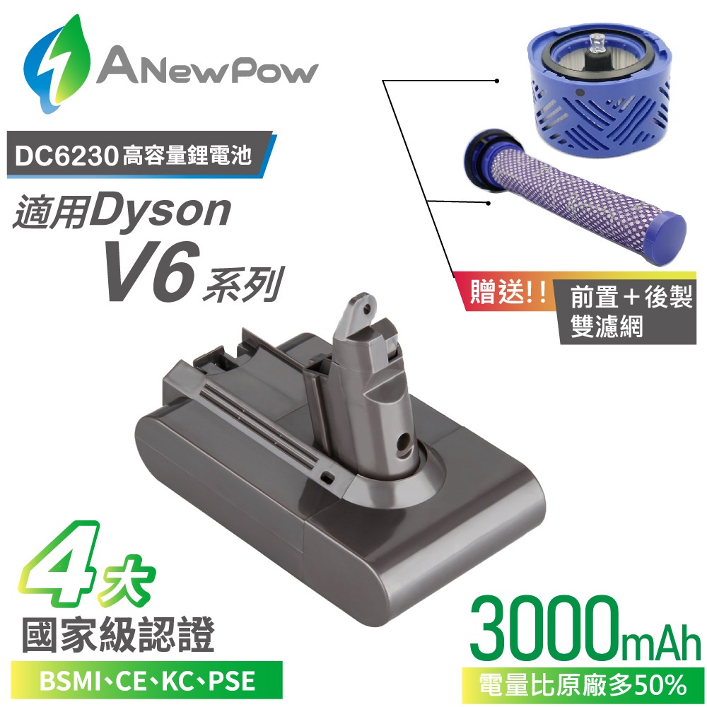 超值組現貨🔥台灣製【新銳動能 ANewPow】Dyson V6 電池+前置濾網+後置濾網