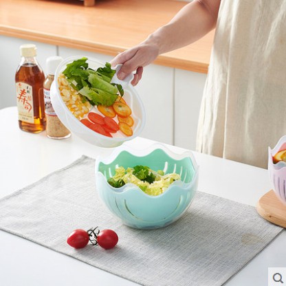 ZX廚房瀝水沙拉碗創意多功能塑膠大號家用帶蓋做蔬菜水果沙拉沙拉碗 