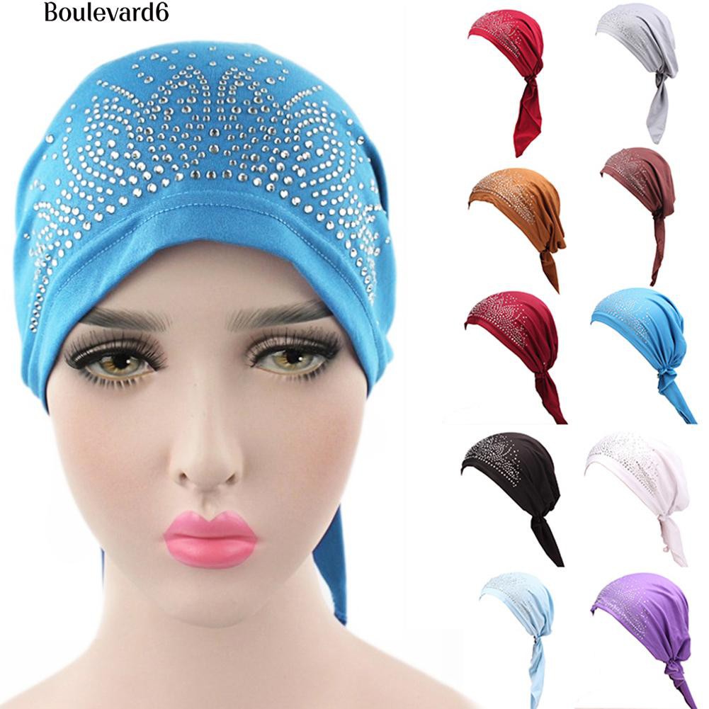 ♫ﻵ♪現貨♥♥♥滌綸面料 女士燙鑽包頭帽 化療帽 穆斯林包頭巾