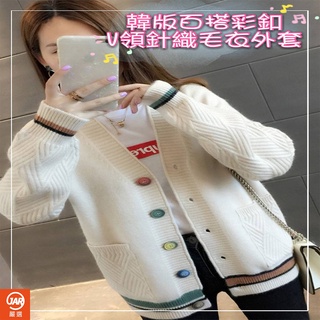 【JAR嚴選】韓版百搭彩釦V領針織毛衣外套