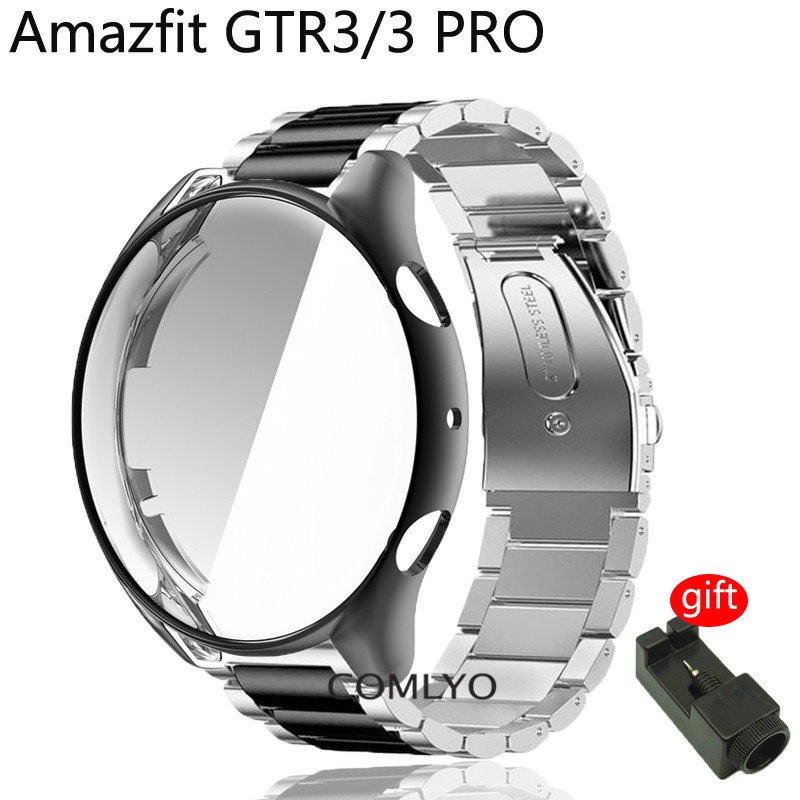 Amazfit GTR 3 Pro錶帶 金屬不銹鋼錶帶手鍊 華米智慧手錶GTR3 全包保護殼 TPU軟膠屏幕殼套