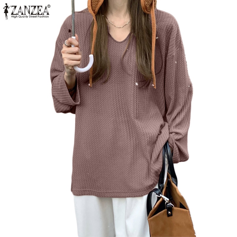 ZANZEA 女式 V 領襯衫長袖針織寬鬆休閒上衣