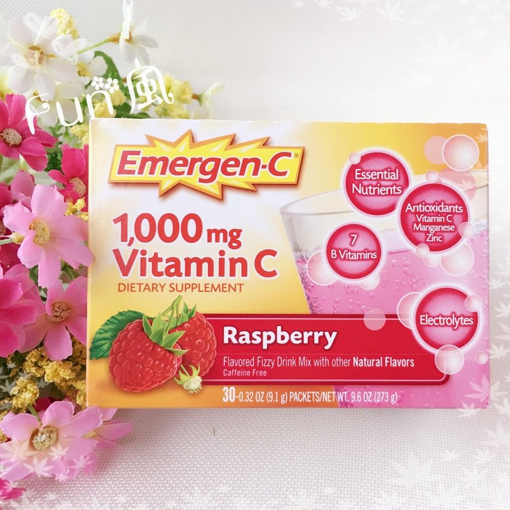 Fun 風～營養補給Alacer Emergen-C 覆盆莓口味30包／盒，每包一千毫克(mg) 粉末沖泡式維生素C