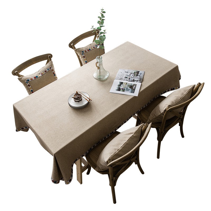 純色桌布布藝仿棉麻小清新素色繡花現代簡約餐桌布素色書桌咖啡色 蝦皮購物