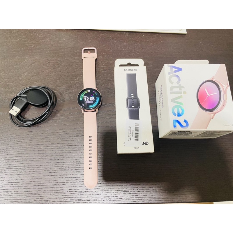 二手 免運 三星 SAMSUNG Galaxy Watch Active2 玫瑰金 40mm 手錶+充電座+錶帶*2