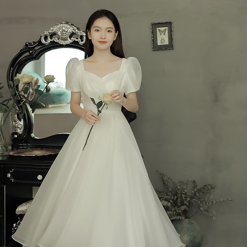 法式輕婚紗禮服2024新款生日小禮裙超仙氣新娘白色領證訂婚裙簡約